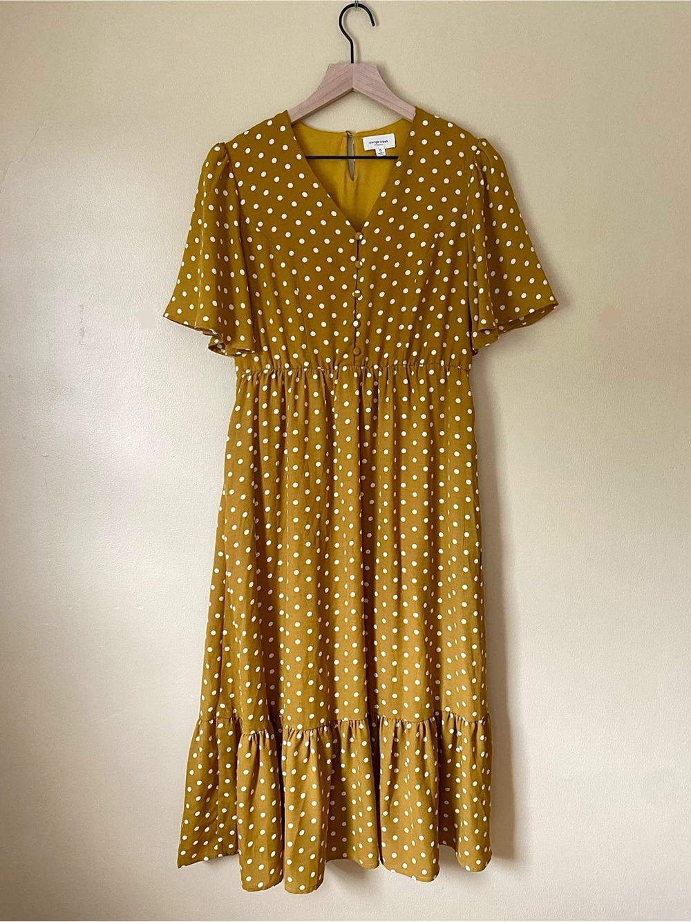 Orange Creek Yellow Polka Dot Midi Dress W/ Pockets!